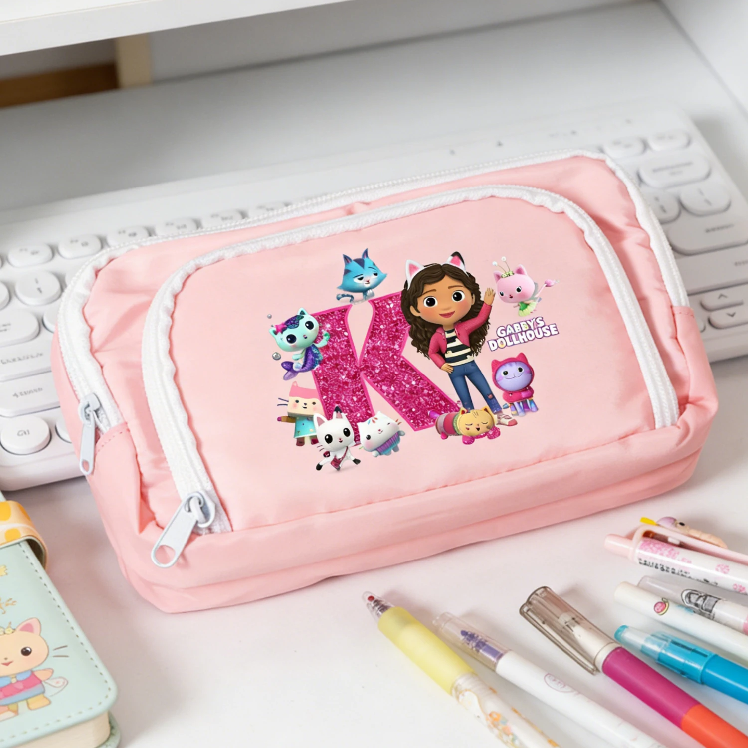 

Gabby Dollhouse 3 Layers Pencil Case Anime 26 Letter Bag Large Capacity Pen Box Student Pen Cases Stationery Supplies Pouch Gift