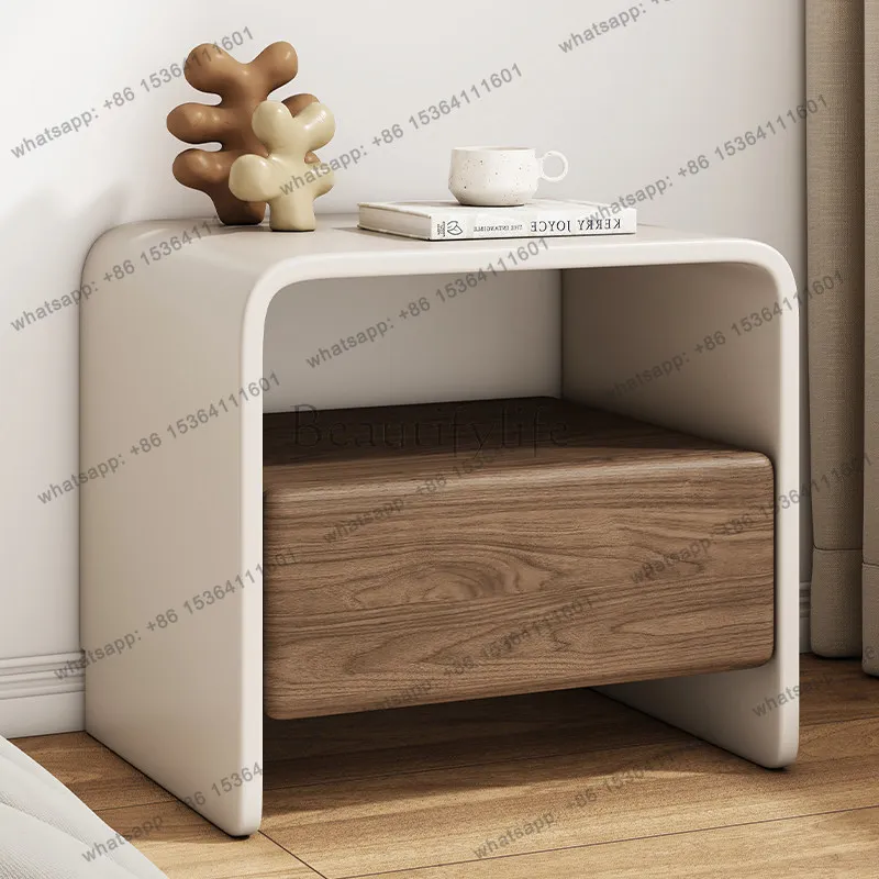 Italian minimalist modern all-solid wood paint cream style high-end light luxury bedroom bedside table