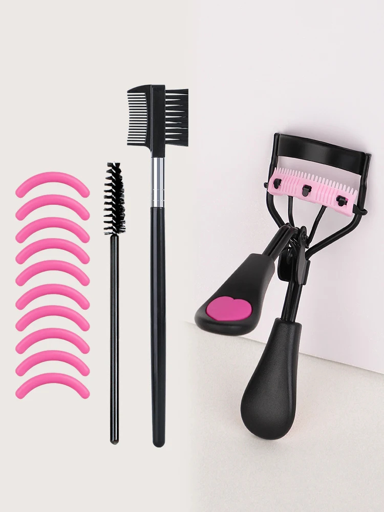 Modelador de cílios portátil com 10 almofadas de silicone e 1 pente espiral e 1 pente de sobrancelha escova de cílios, que não prejudica os cílios.
