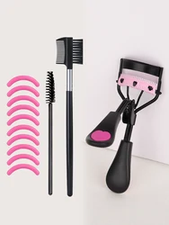 Portable eyelash curler with 10 silicone pads &1 spiral comb &1 eyebrow comb eyelash brush, which does not harm eyelashes.