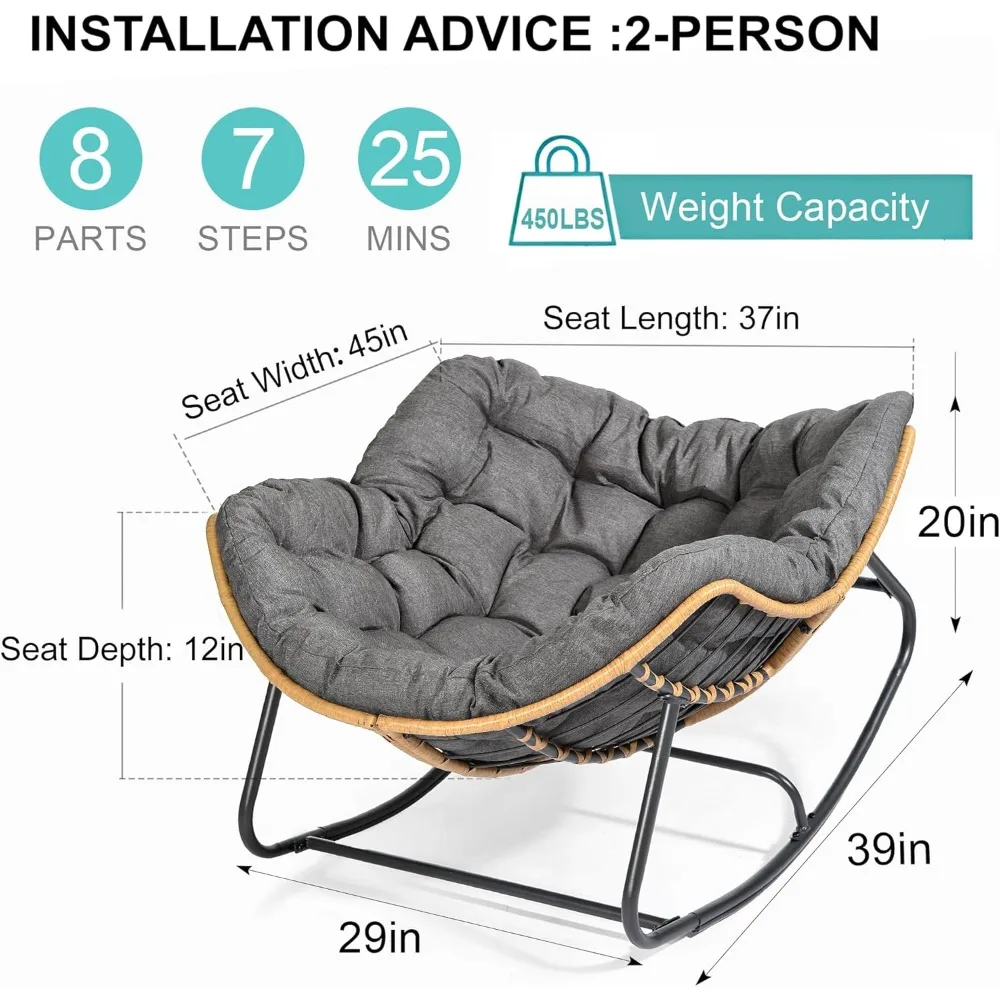 Outdoor Rocking Chair, Patio Egg Rocking Chair, Indoor Papasan Chair,Rattan Wicker Lounge Chairs, Modern Royal Chairs for Garden