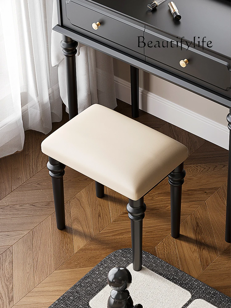 American-Style Solid Wood Makeup Stool Bedroom Mid-Ancient Style Dressing Table Chair without Backrest Nail Salon Stool