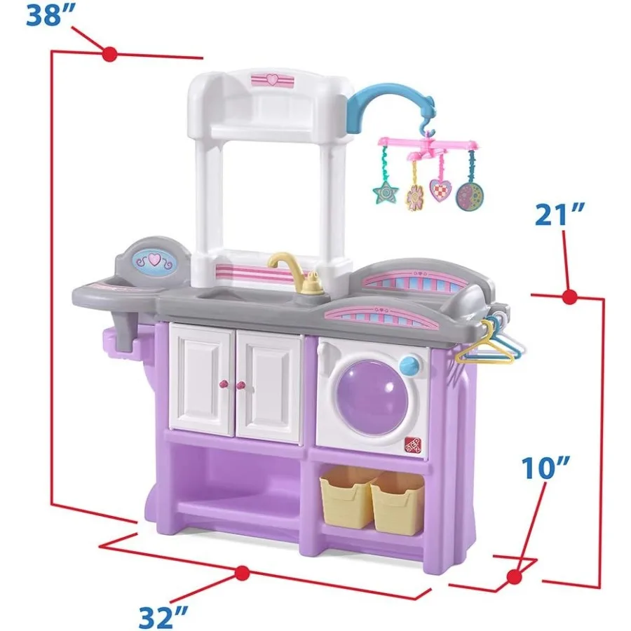 ラブ＆ケア デラックス ベビードール ナーサリー プレイセット 子供用、コンパクトなおむつ替え台＆ベビーベッド、丈夫なプラスチック製、おもちゃA付き