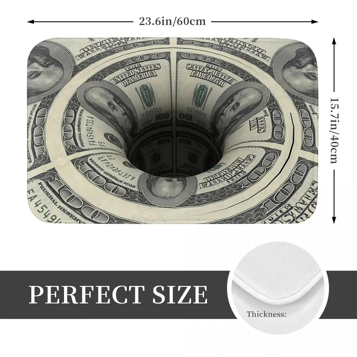 Optical Illusion Hole Green Fiat Dollar Wall Street 100 Bill Money Non-slip Doormat Floor Mat Carpet Rug for Kitchen Footpad Mat