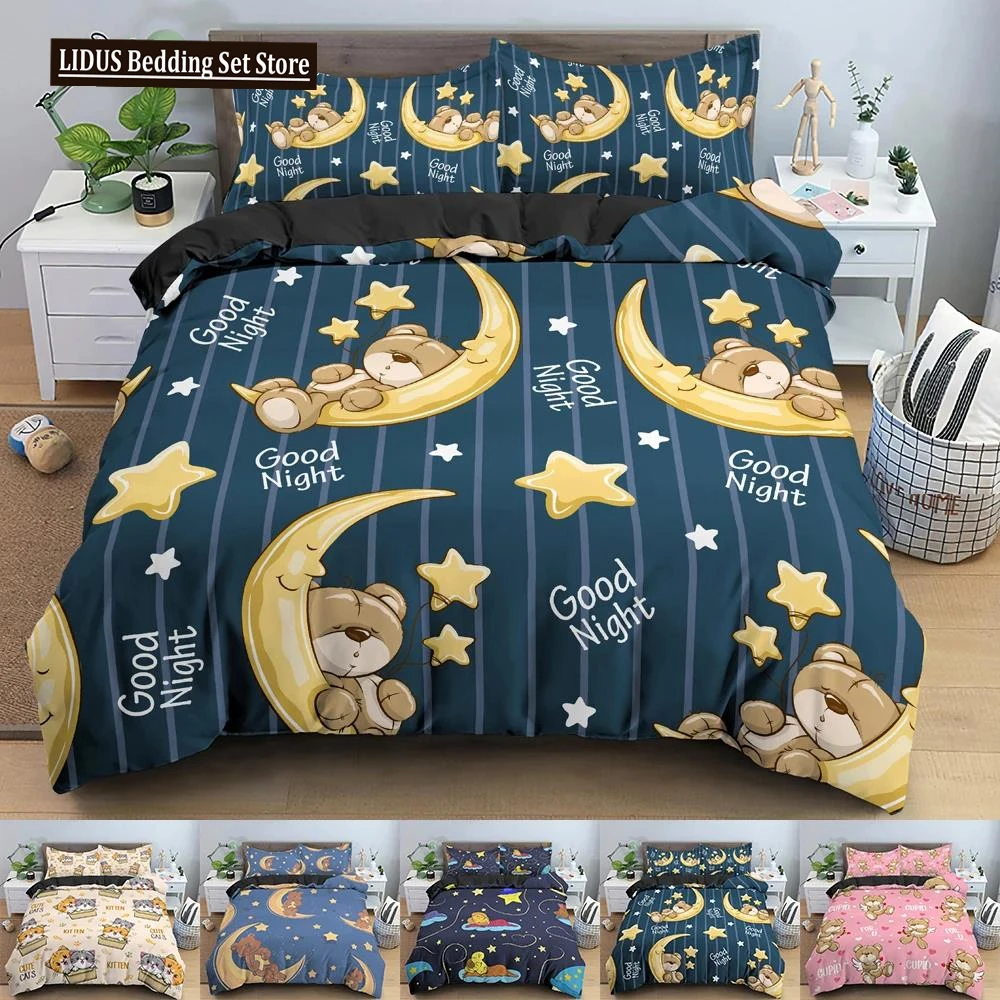 

3D Printed Night Bear Bedding Set Duvet Cover Bedroom Comforter Covers Single Twin King ​Size Quilt Cover Home Textile 2/3PCS