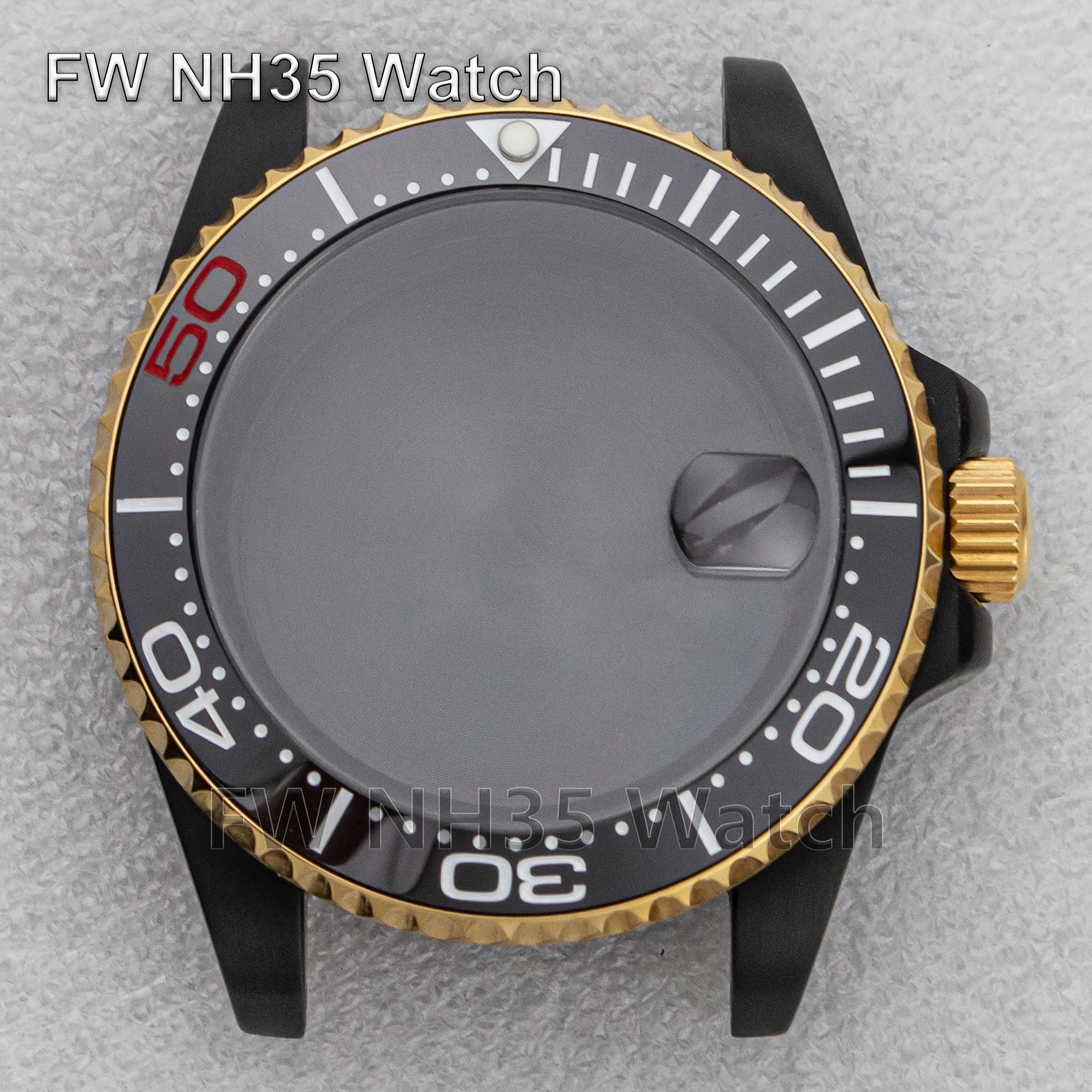 NH35 Case Sapphire Glass 10ATM Waterproof Black Gold Men Watch Case for SUB GMT Watch Replacements NH34/NH35/NH36 Movement
