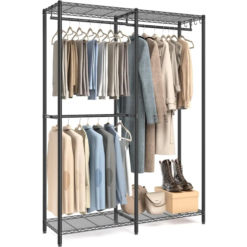 Clothes Rack, Freestanding Wardrobe Closet, Metal Clothing Racks, Heavy-Duty Garment Rack with Adjustable Wire Shelves