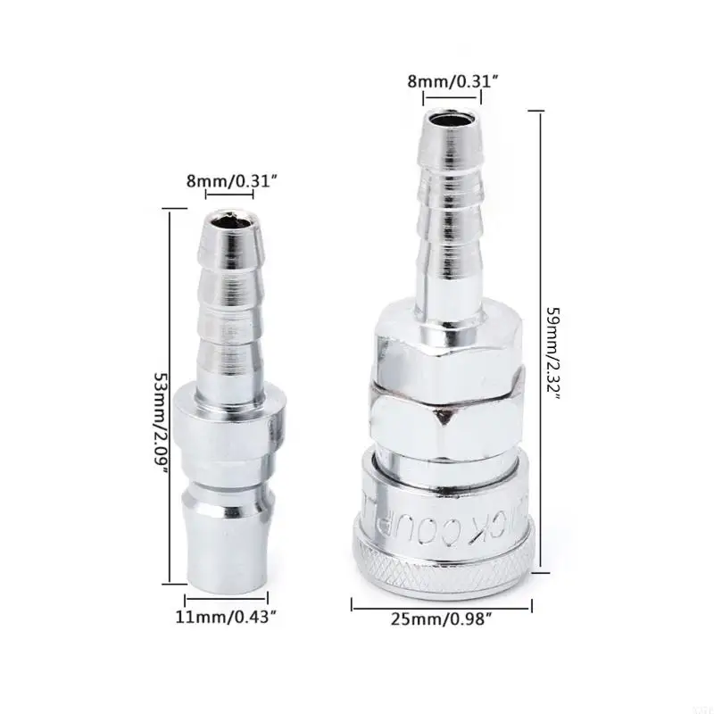 X37E 2 Pcs 8mm Pneumatic Air Line Hose Quick Release Coupler Connectors Compressor