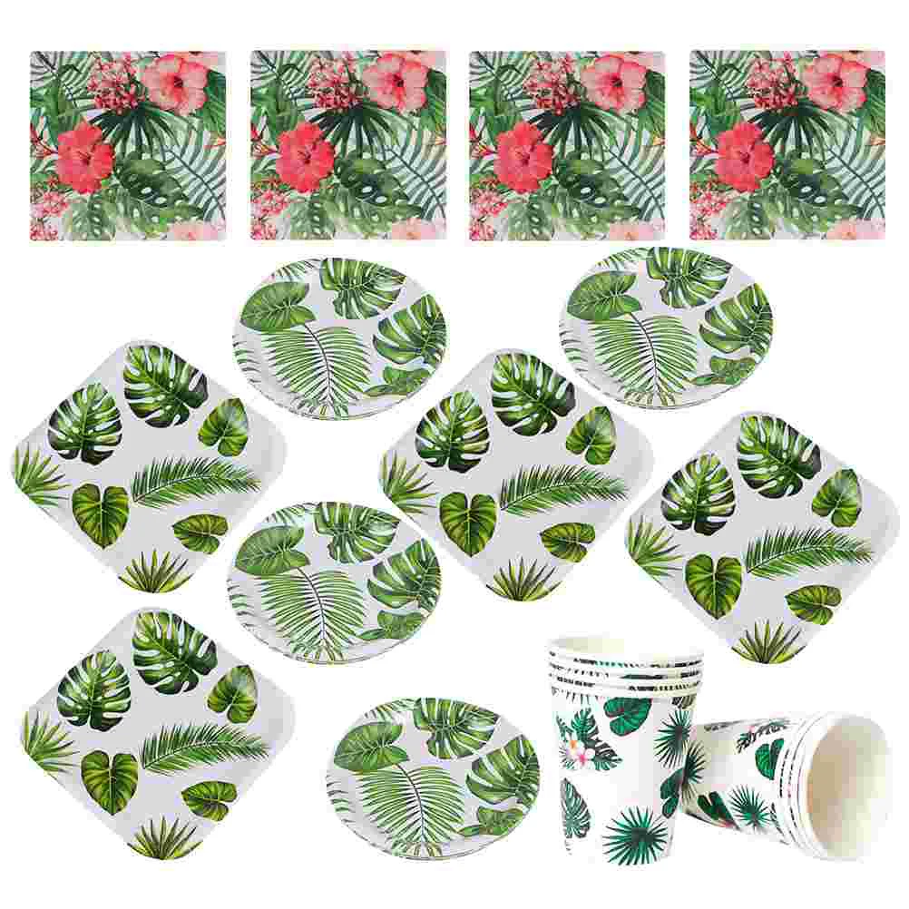 

44 Pcs Hawaiian Tableware Flatware Kitchen Utensils Pineapple Useful Paper Dishes Delicate Plates Banquet Party Supplies