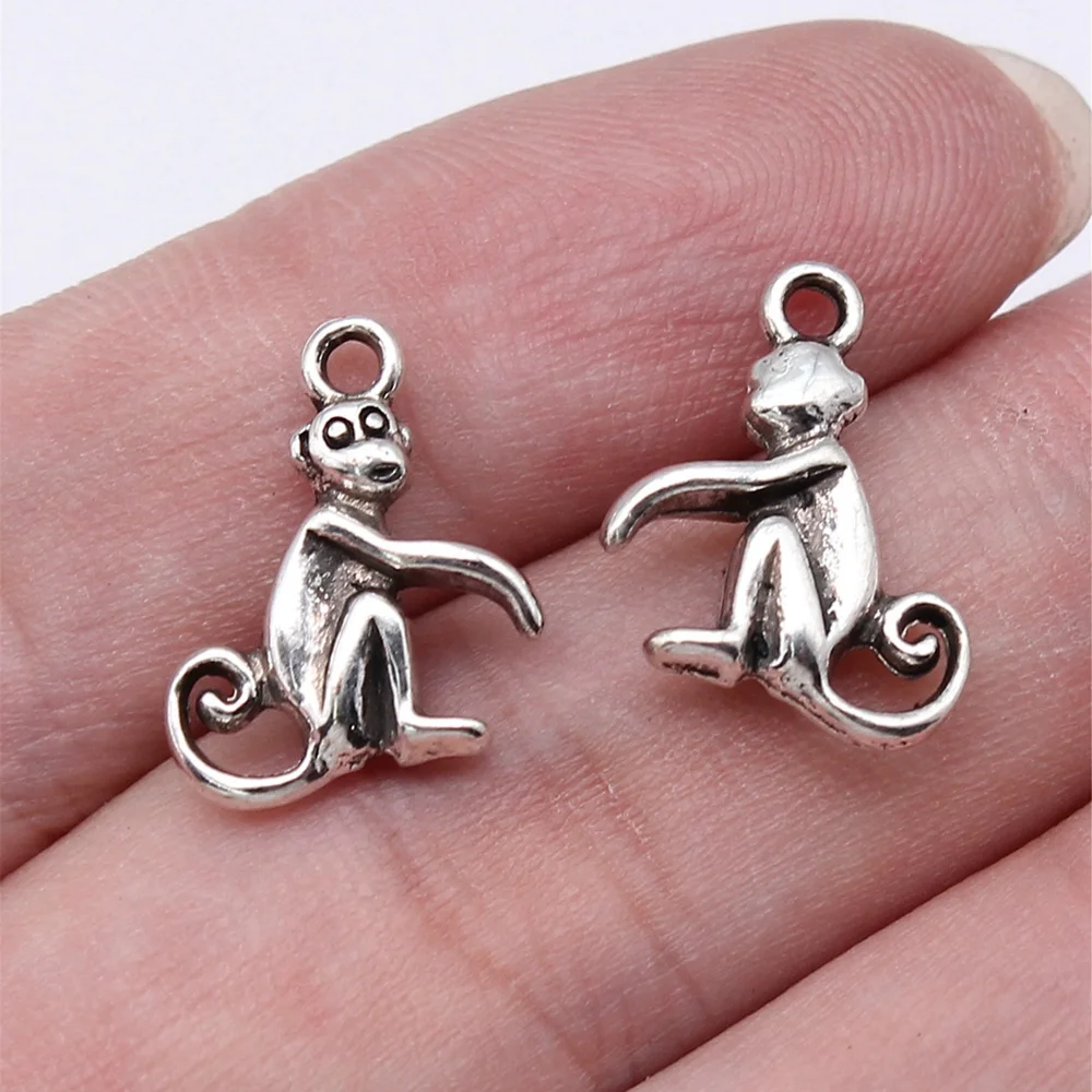 20pcs/lot 13x17mm monkey Charms For Jewelry Making Antique Silver Color 0.51x0.67inch