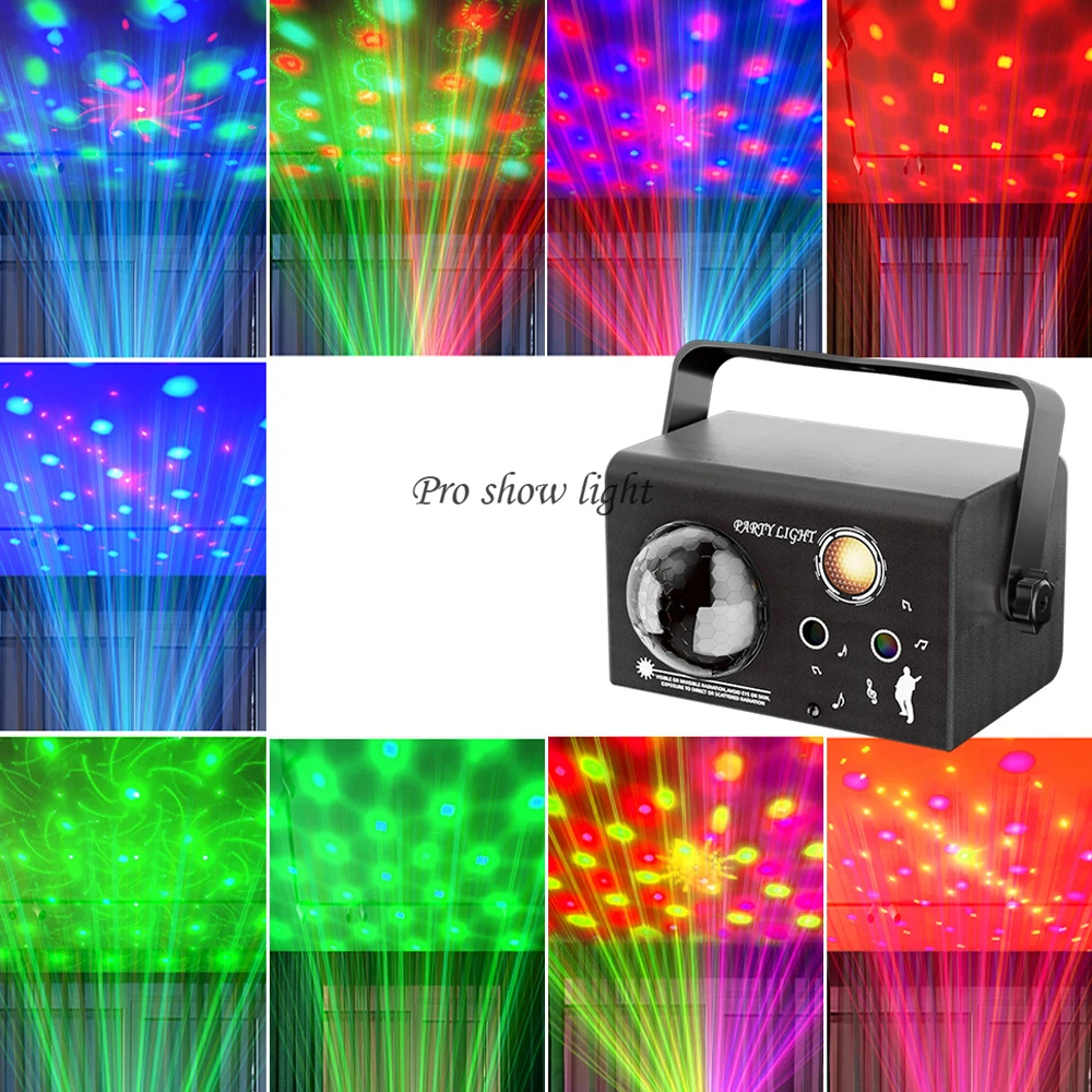 Stage Light LED Disco Party Light 3IN1 Effect Magic Ball Lights Sound Activated Lazer Light Projector Remote Control Wash Light