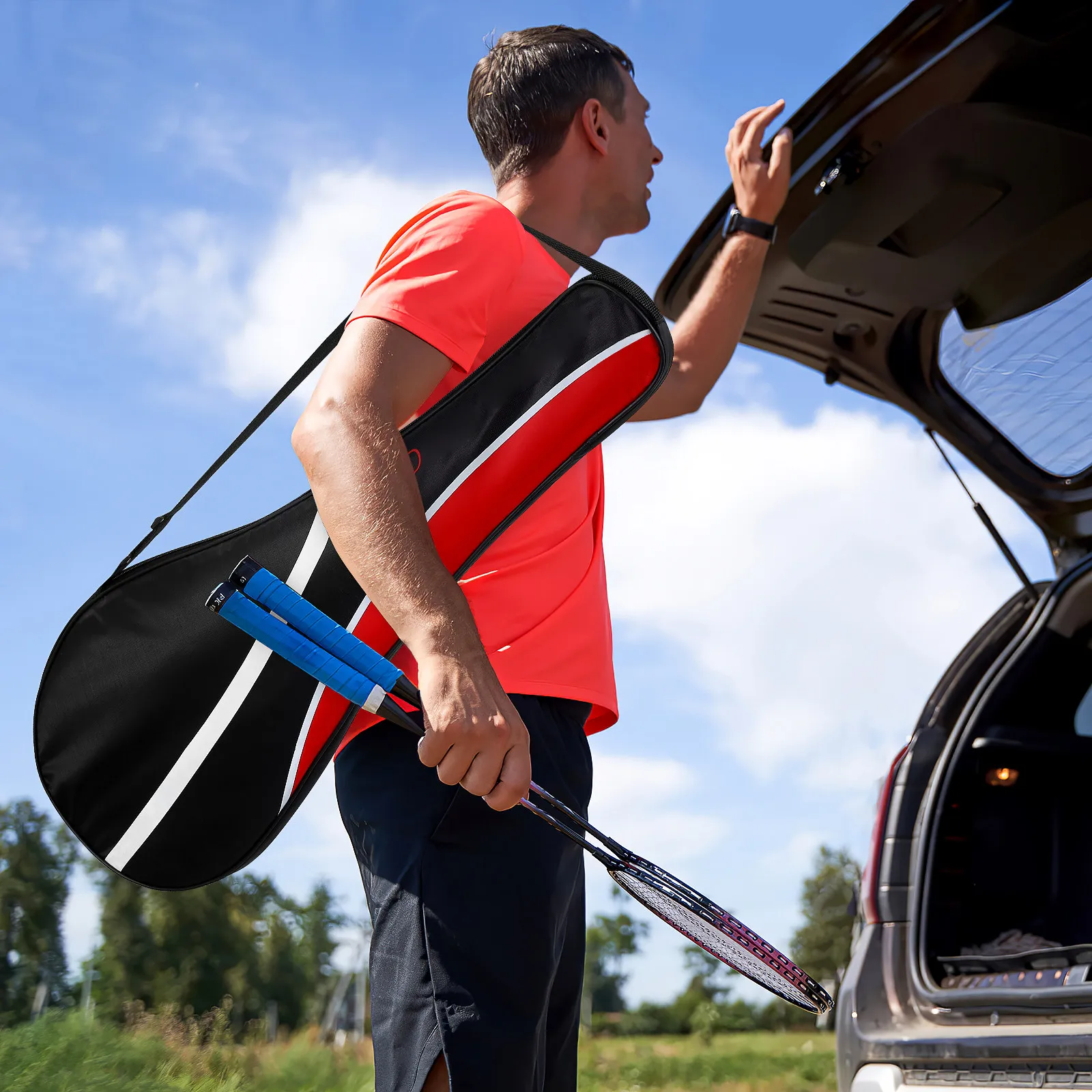 

Badminton Racket Bag Wear Resistant Oxford Cloth Storage Pouch Adjustable Strap Smooth Zipper Badminton Racket Organizer Sports