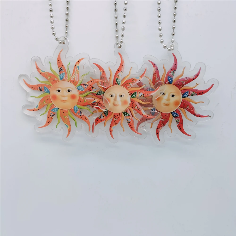 Flat UV Printed Acrylic Handicraft Pendant Cute Sunflower Smiling Face Mural Car Pendant Christmas Tree Decoration Handicraft