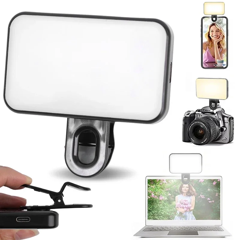 Portable Selfie Lights with 3 Light Modes LED Video Camera Light Mobile Phone Flashes Portable Clip for Remote Work Live Stream