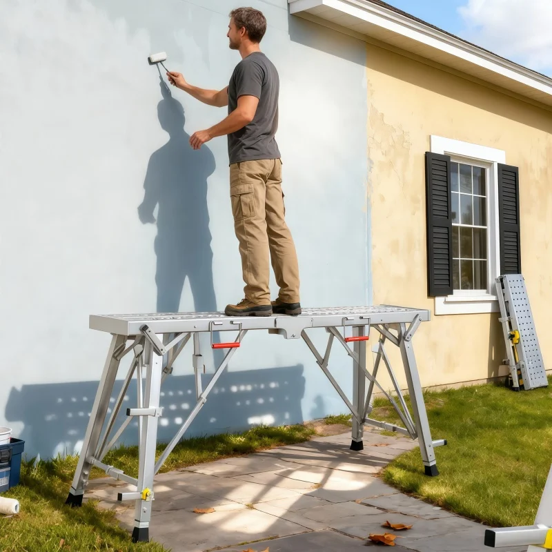 

Portable Adjustable Height Support Platform, Telescopic Ladder, Non-Slip And Lightweight, with Adjustable Leg Height, Compact Size When Folded, Easy to Transport And Store, Support Platform for Yard Maintenance, Temporary Work And Other Scenarios.