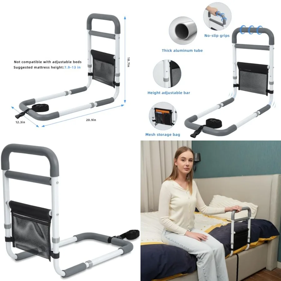 

Bed Rails for Elderly Adults - 350LBS Heavy Duty Bed Assist Rail with Non-Slip Bedside Handle, Fall Prevention Safety Cane with