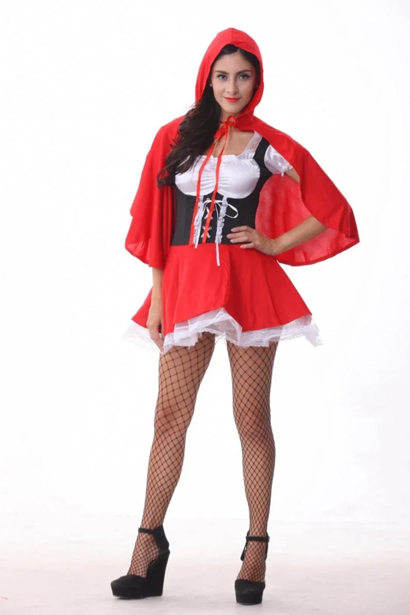 Sexy Frauen kleine rote Reit haube Kleid Erwachsenen Anime Fantasy-Spiel Uniformen Halloween Märchen Cosplay Kostüm Umhang Sets