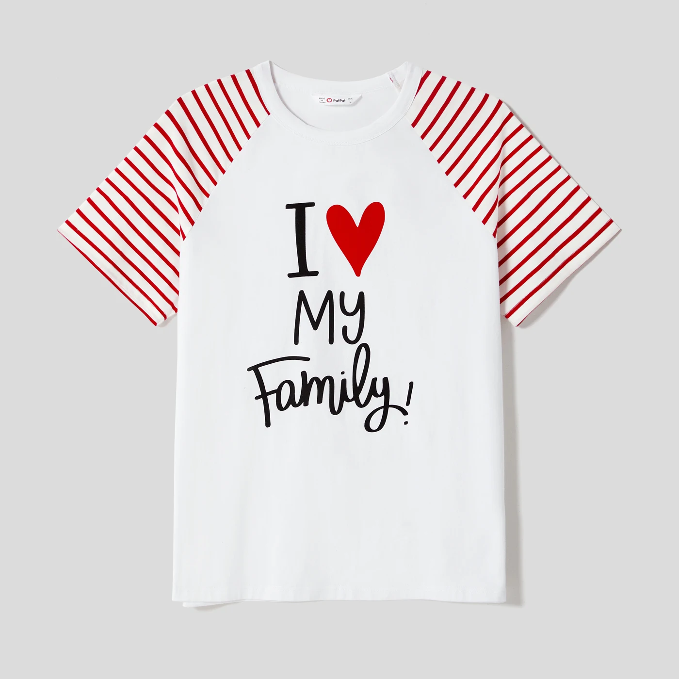 PatPat Family Matching Outfits Raglan Sleeve T-shirts and Allover Red Heart Print Surplice Neck Ruffle-sleeve Belted Dresses Set