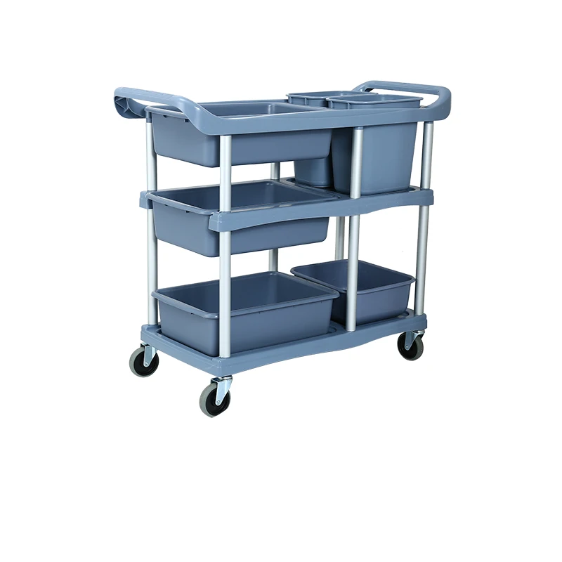 Black or Gray Colour 3-Tier Restaurant Hotel Kitchen Restaurant Service TrolleyServing Hand Trolley with Wheels