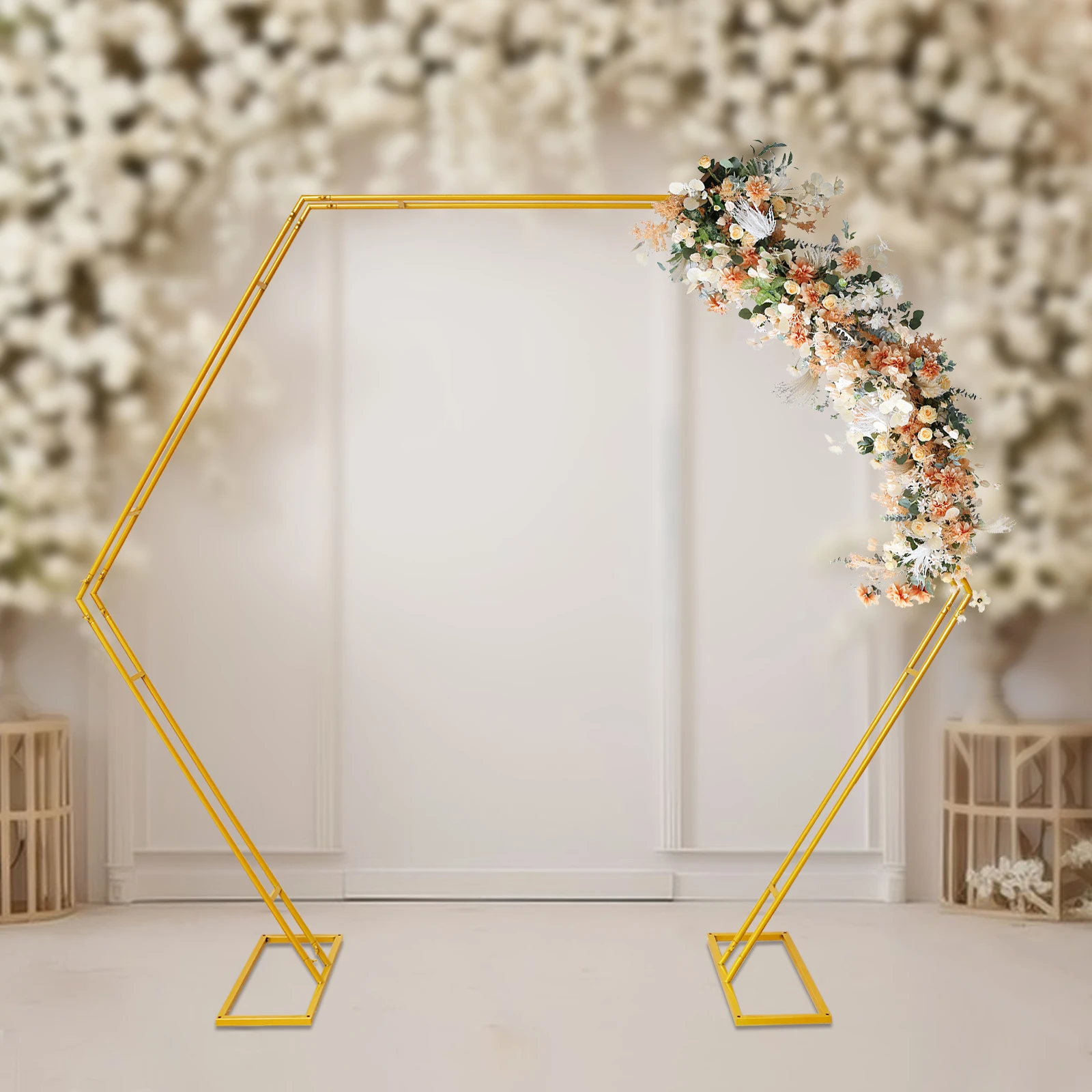 Metal Hexagon Wedding Arch Frame Backdrop Stand Garden Arbor Party Decorations Flower Balloon Hoop Frame Rack Backdrop