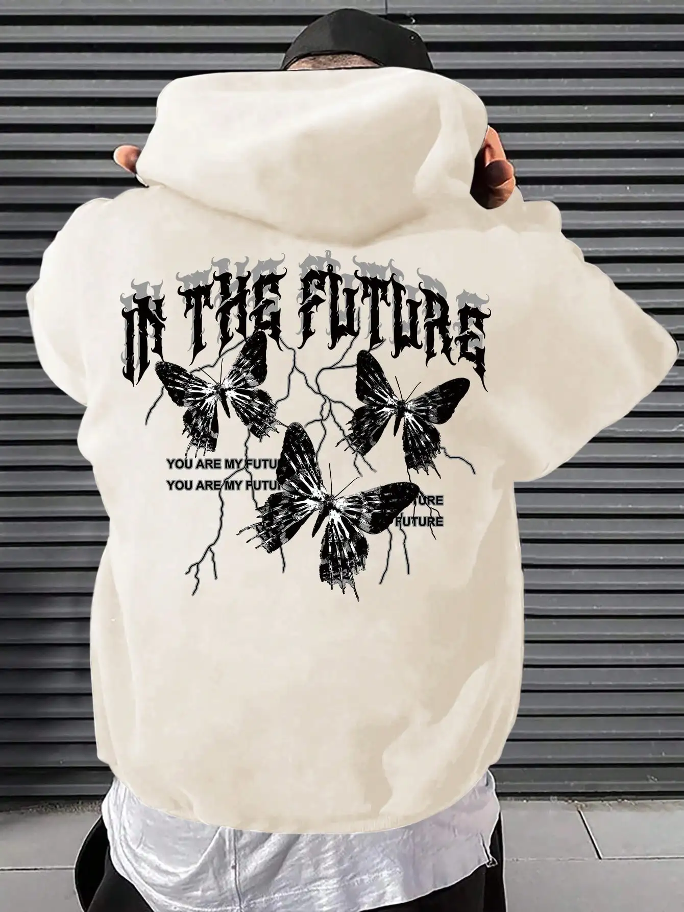 In The Future Dark Black Butterfly Creative Design Hoodie For Mens Hip Hop Fleece Hoody All-Match Fashion Streetwear Pocket Tops