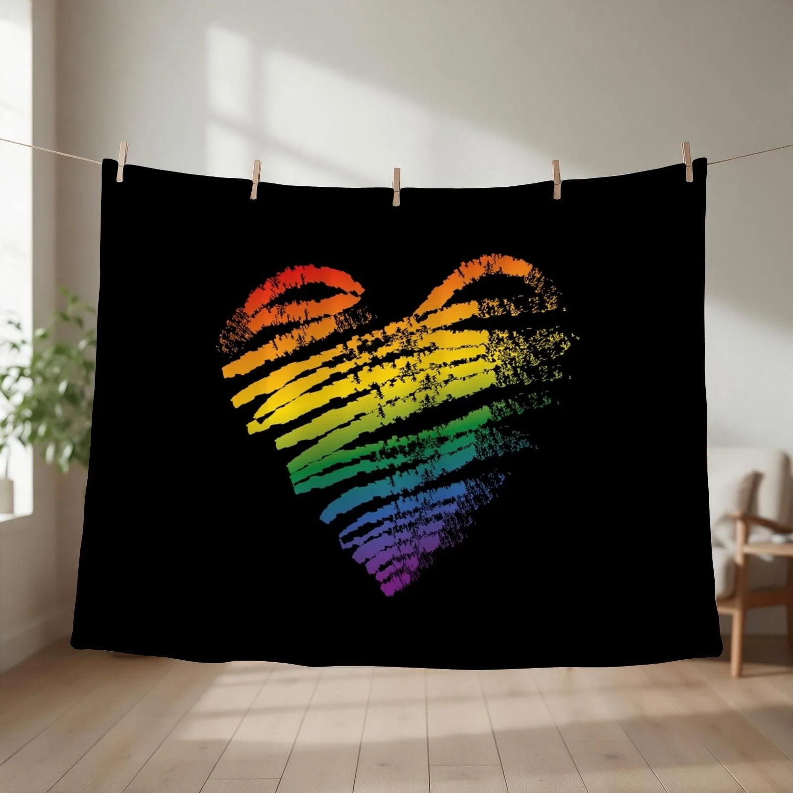 LGBT Gay Lesbian Pride Month Heart Flag Throw Blanket couch cozy soft plush fuzzy picnic outdoor blanket