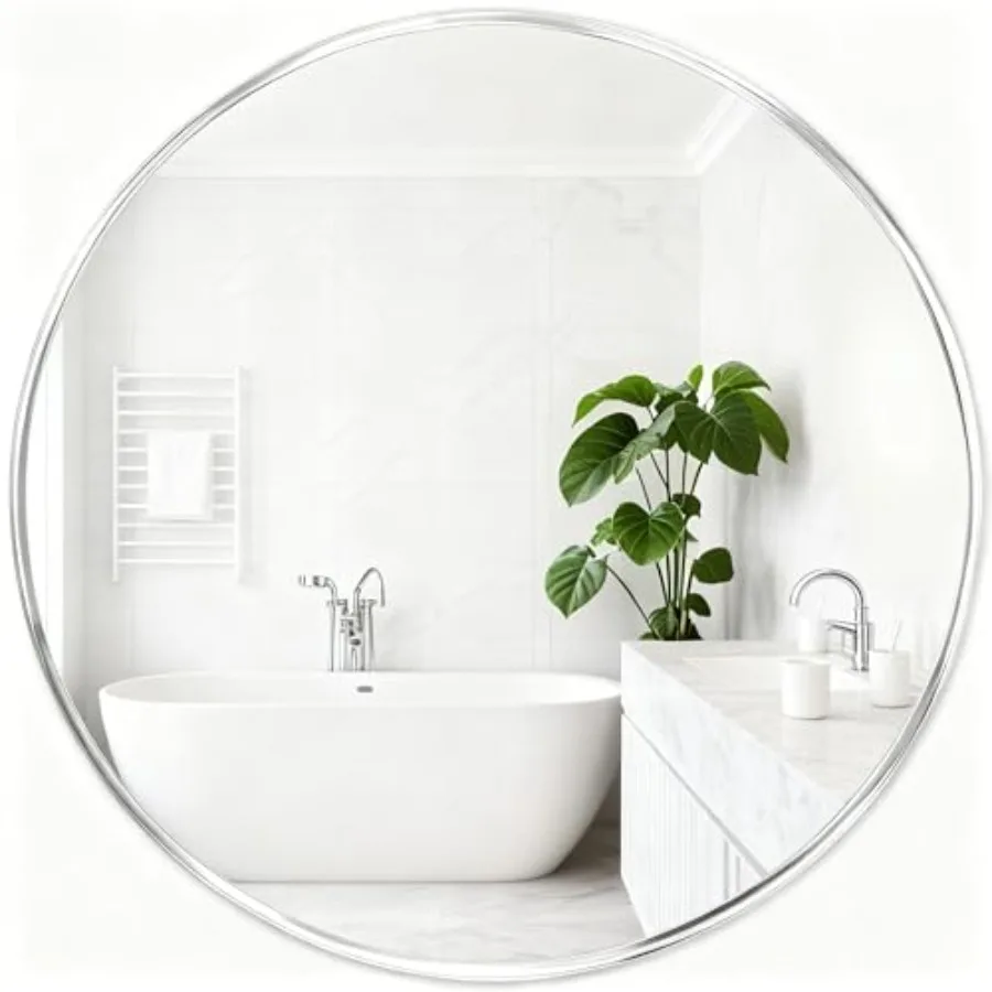 

Circle Mirror for Wall 26 inch - Round Mirror for Bathroom, Entryway, Living Room, Hallway, Bedroom Decor, Small Chrome Frame M