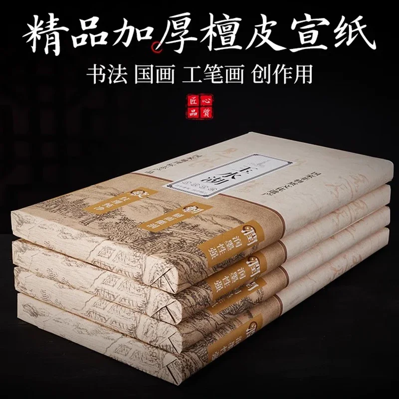 100 Sheets Raw Semi-raw Xuan Paper for Chinese Fine (Gongbi) Brushwork and Traditional Calligraphy Art Supplies 35x138 Cm