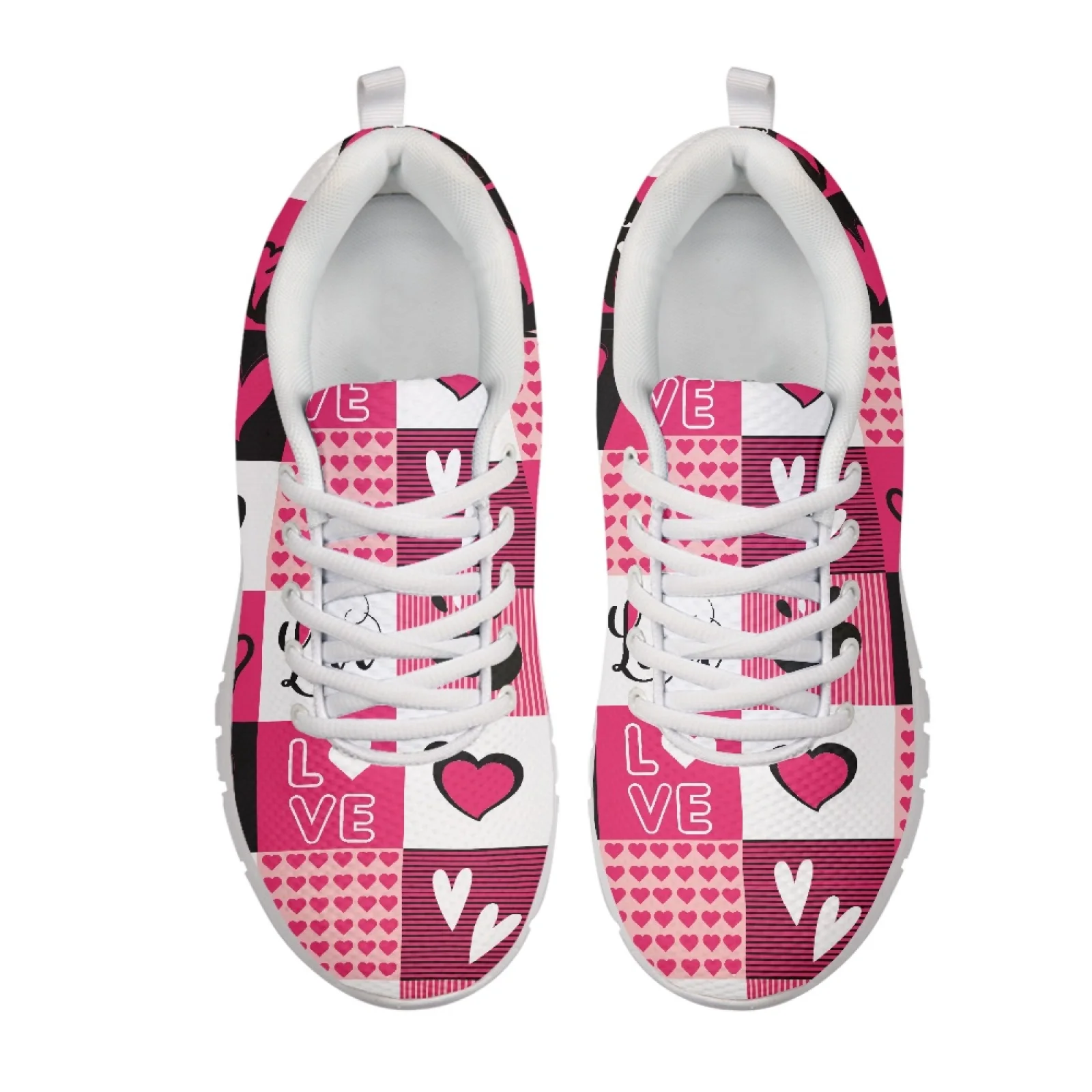 Coloranimal Cat Heart Love Patchwork Athletic Sport Shoes for Womens Mesh EVA Sole Womens Athletic Walking Sneakers for Travel