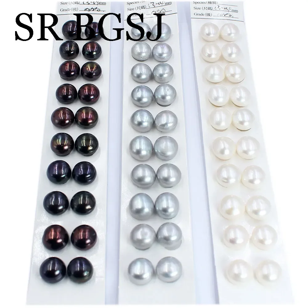 10 Pairs 13-14mm Big Natural Half Hole Button Freshwater Pearl Beads For Stud Jewelry Earring