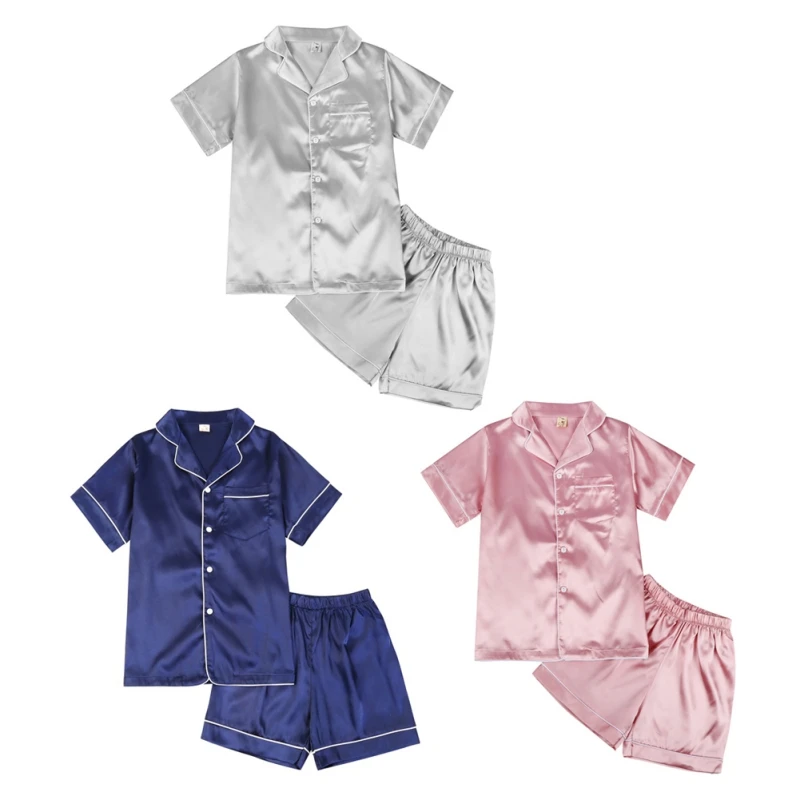 Summer Children Pajamas Sets Baby Suit Kids Clothes Toddler Pajamas Two Piece Set Ice Silk Satin Sleepwear Casual Home Wear