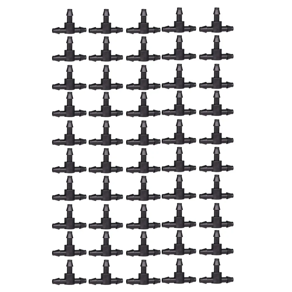 50 Pcs Black 4 7mm Barbed Tee Connector For 1 4 Inch Drip Irrigation Tubing Garden Watering System Parts