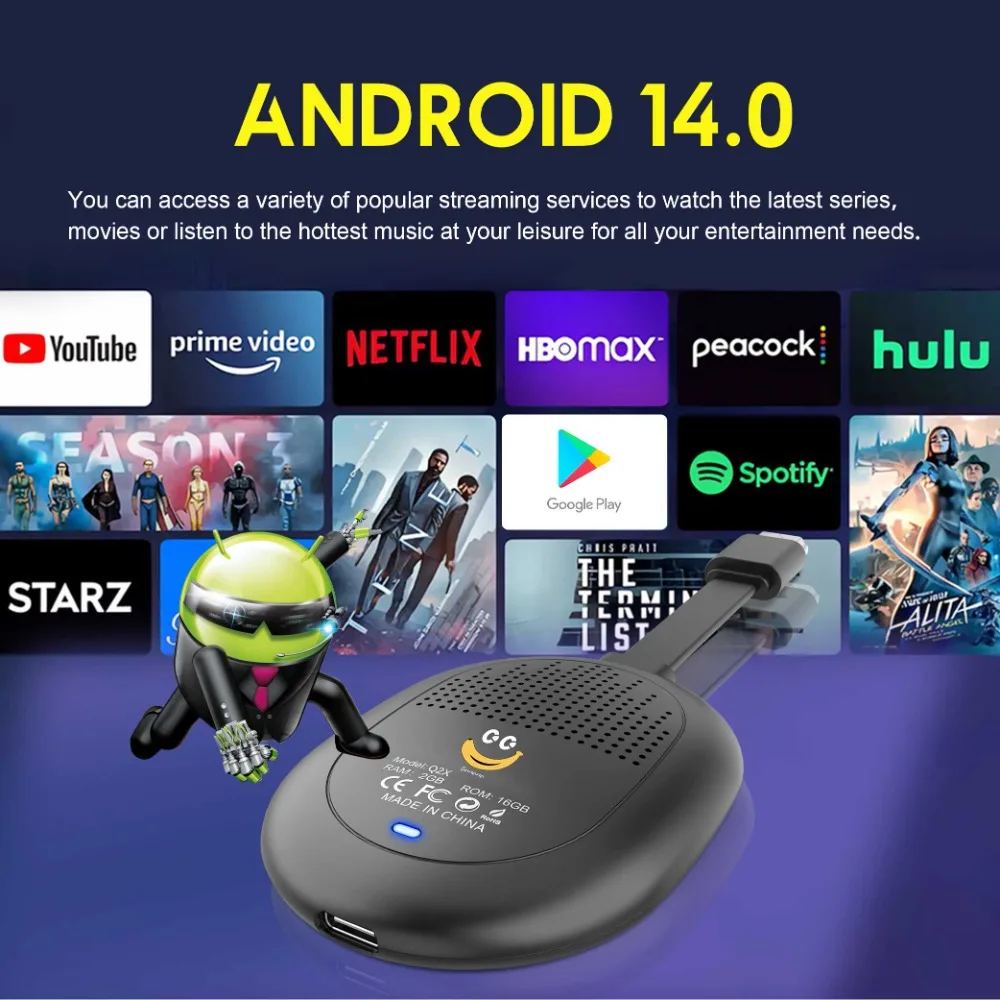 Q2X TV Stick Smart Box Android 14.0 2.4g 5g H313 Quadcore A53 4K بلوتوث 2G 8G يدعم Google Youtube Media Player IP TV