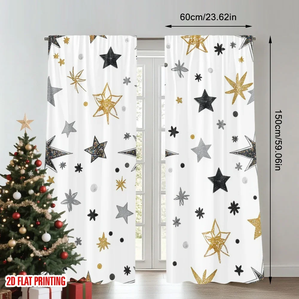 2 قطعة 2D الطباعة المسطحة نافذة الستائر نجوم سلس الذهب الأسود الرقمية المطبوعة البوليستر الستائر زينة الحفلات للصور