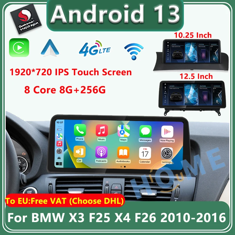 Head Unit Qualcomm Android 13 Car Radio Multimedia Player For BMW X3 F25 X4 F26 GPS Navigation Built-in Carplay AUTO Intellgent