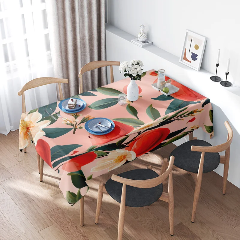 Colorful Floral Tablecloth with Fruits Design for Dining Room Decoration Machine Washable 100% Cotton Material Suitable for Wedd