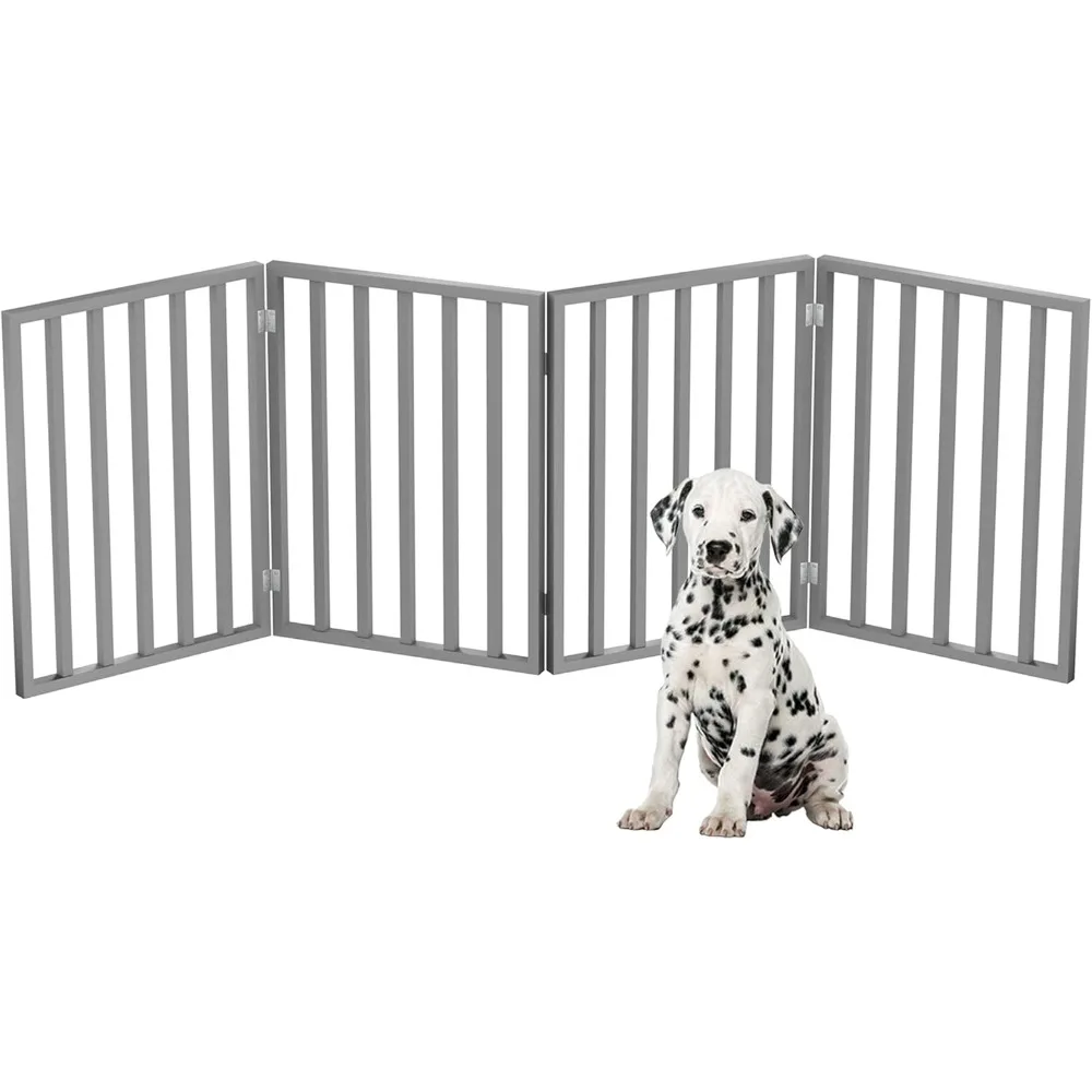 

Pet Gate - 4-Panel Indoor Foldable Dog Fence for Stairs, Hallways, or Doorways - 72x24-Inch Retractable Wood Freestanding