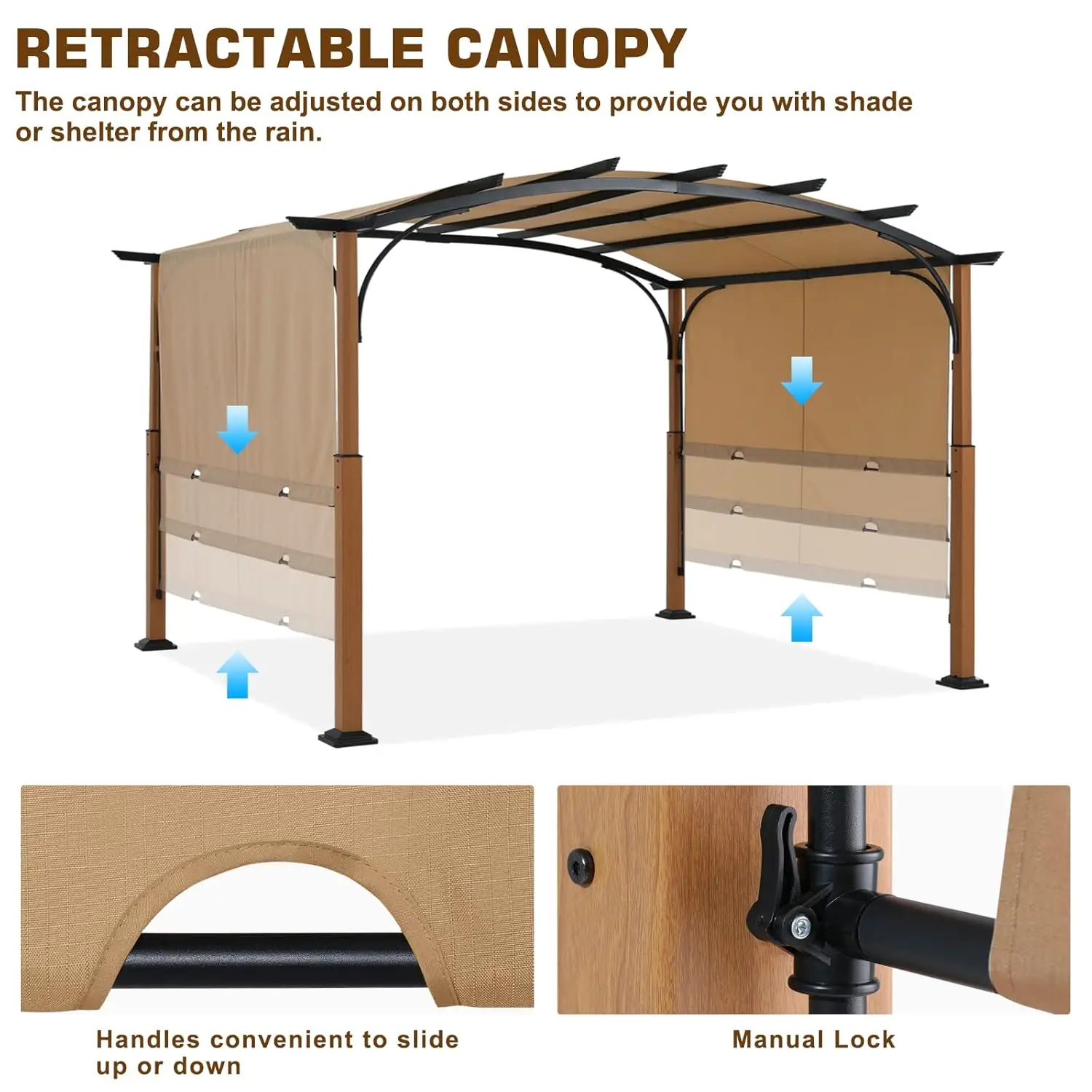 Retractable Pergola Sun Shade Canopy with Metal Frame 4