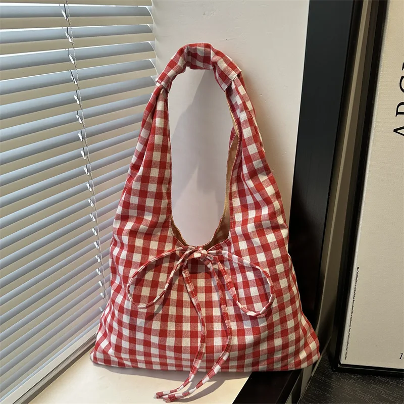 Vintage Plaid Umhängetaschen für Frauen Große Kapazität Vielseitige Damen Weste Tasche Leichte Tragbare Weibliche Einkaufstasche Handtasche