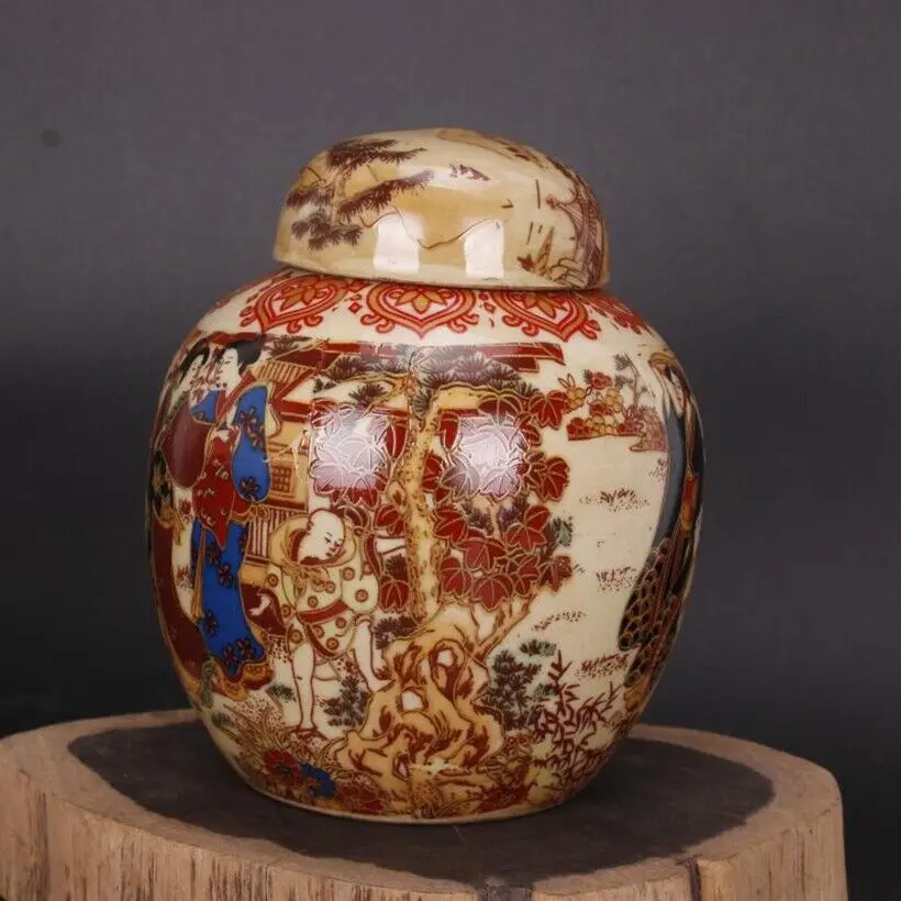 Exquisite Old Chinese Porcelain Color Hand Painted Beauty Jar Pots Tea Caddy Crafts