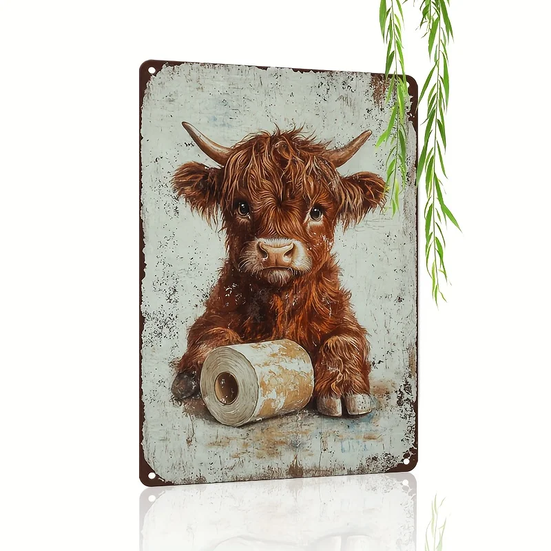 Retro Metal Sign Featuring a Highland Cow - 1pc, Measuring 8 Inches by 12 Inches, Perfect for Rustic Wall Decoration, Suitable