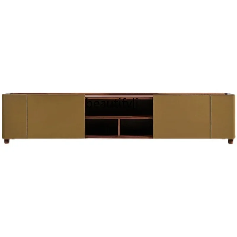 

CC Italian minimalist solid wood custom saddle leather TV cabinet designer living room walnut low cabinet53