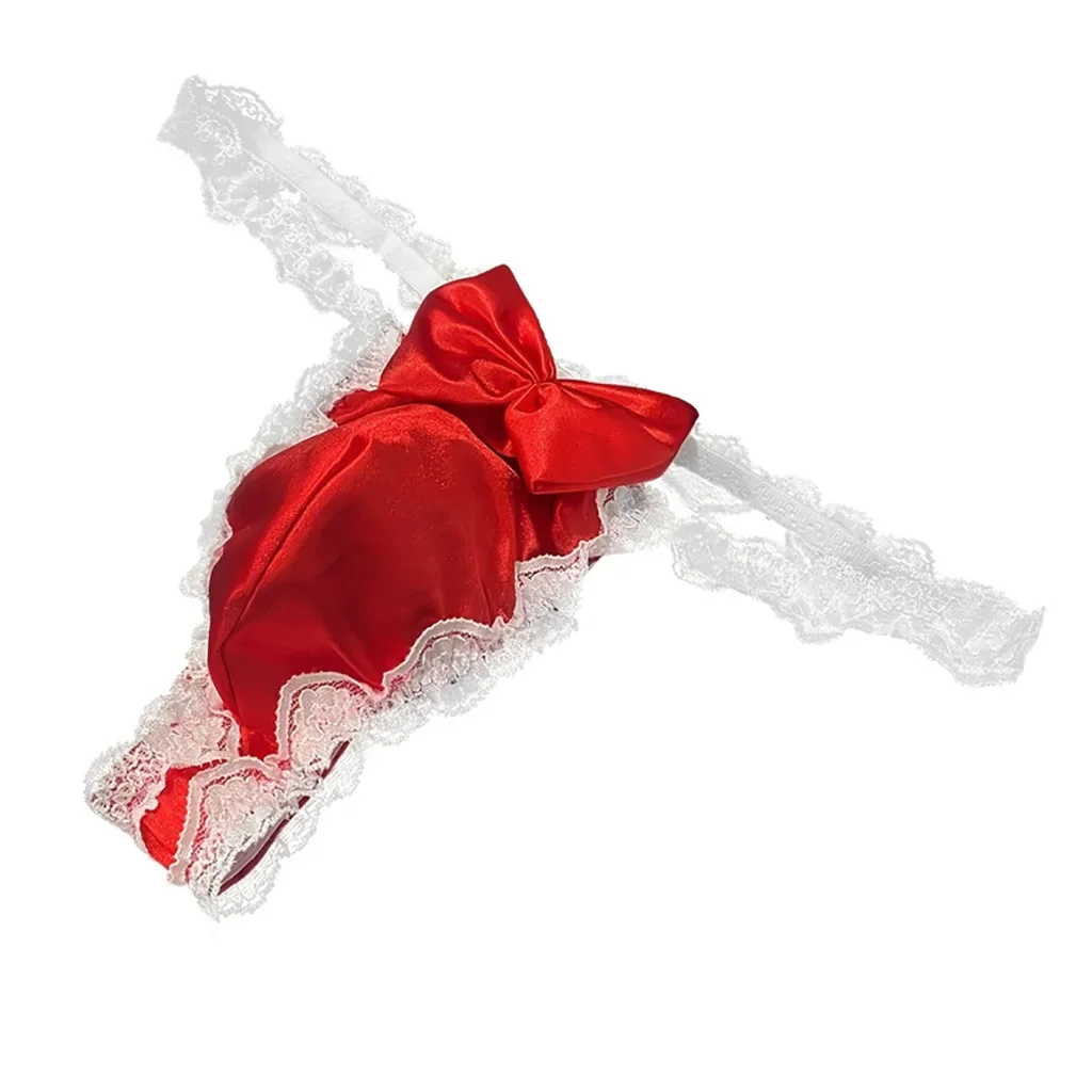 الدانتيل تكدرت T الظهر ثونغ للرجال المثيرة منخفضة الارتفاع U محدب الحقيبة g-سلسلة سيسي مثير Bowknot لامعة الساتان مثلي الجنس مفتوحة بعقب الملابس الداخلية #1