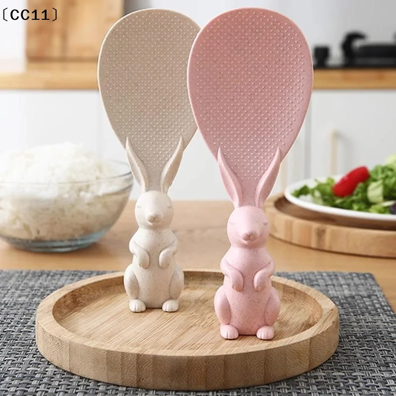 Straw Rabbit Spoon Can Stand Up Rabbit Rice Spatula Rice Cooker Creative Non-stick Rice Spoon Cooking Spoons Tools〔CC11〕