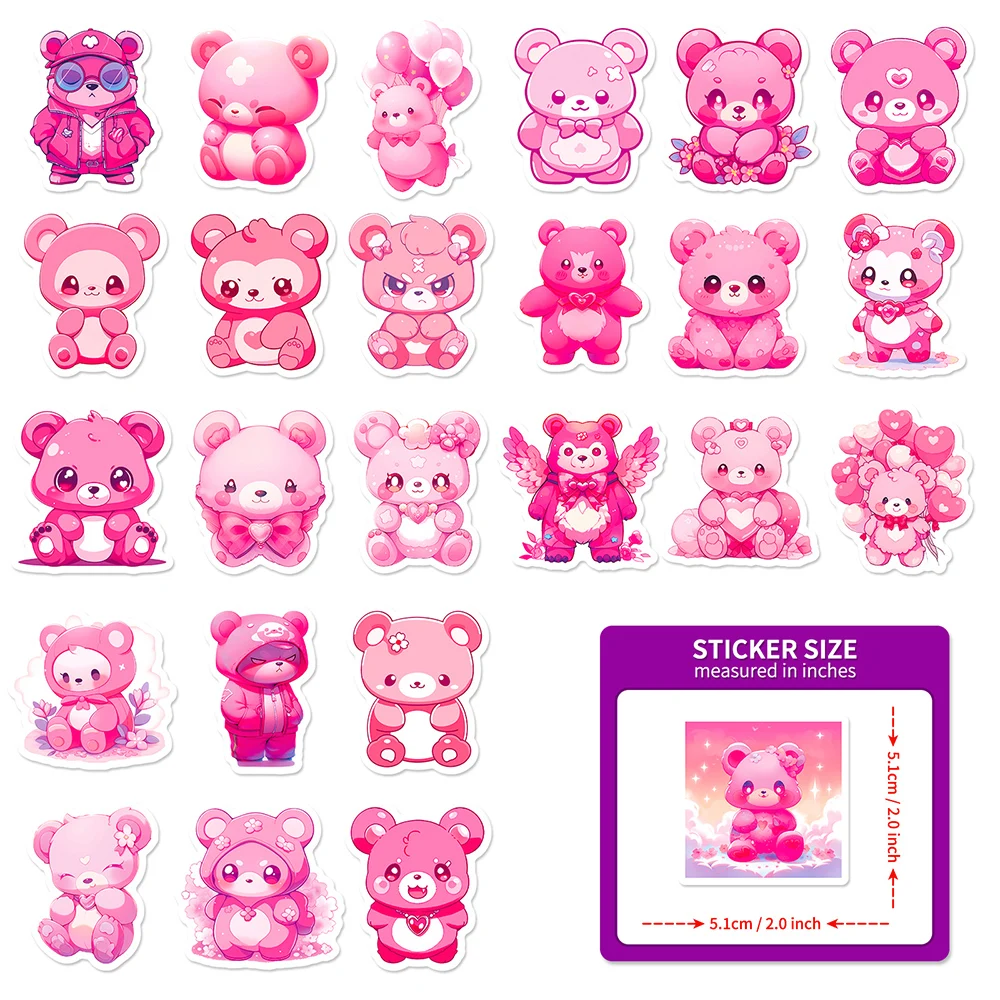 10/50Pcs Pink Cute Bear Cartoon Varied Stickers Pack for Kids Travel Luggage Notebook Scrapbooking Car Decoration Graffiti Decal