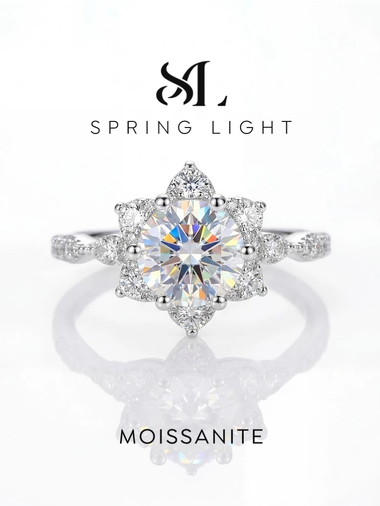 Real Classical 1CT Moissanite Diamond Sunflower Ring for Women 925 Sterling Silver Luxury High Quality Fine Jewelry