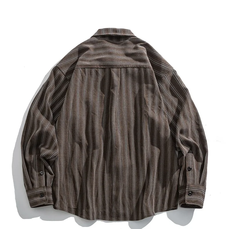 ACOMOSON EU US Size Luxury Quality Retro Striped Long-Sleeve Shirt Unisex Loose-Fitting Travel Holiday Street Casual Work Shirt