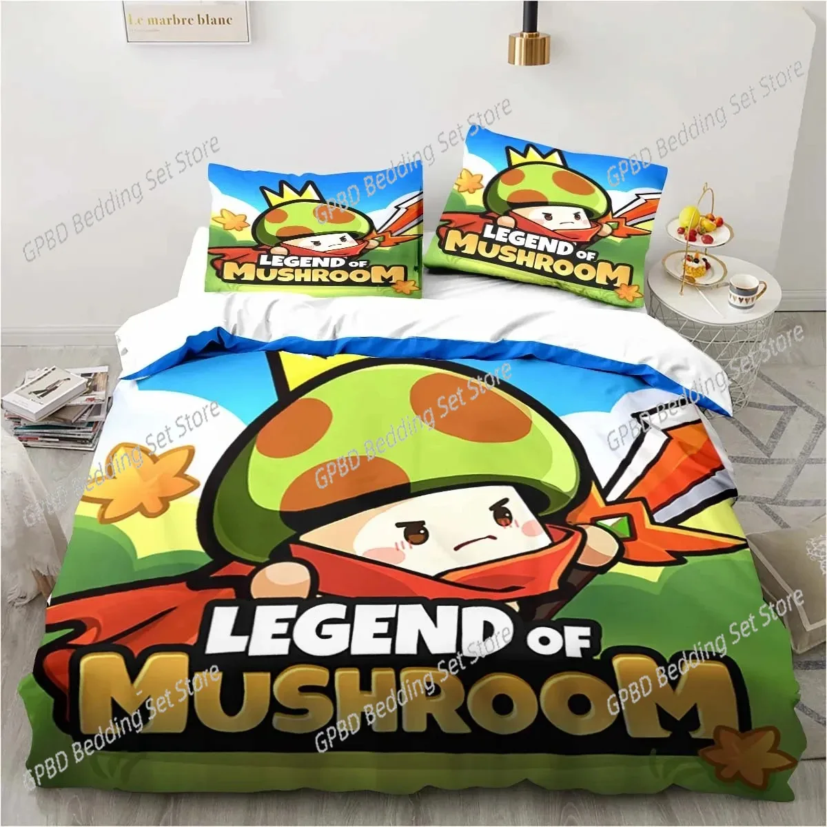 

Anime Legend Game Mushroom 3D Bedding Set Duvet Cover Pillowcases Single Twin Full Queen King Size Home Decor Quilt Boys Gift
