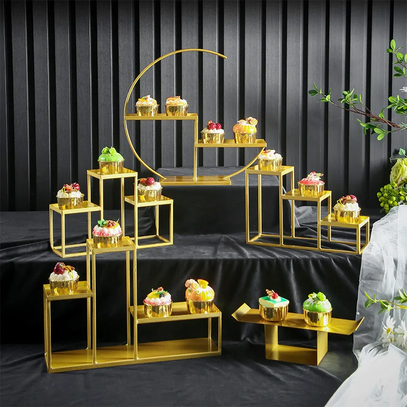 European Dessert Table Show Wedding Decoration Set Simple cake Dim sum rack buffet buffet tea break table Golden