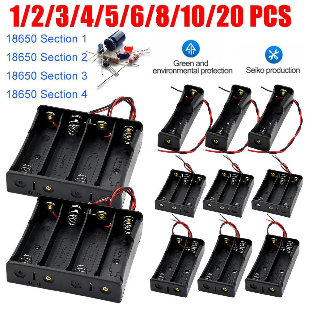 20-1PCS 18650 Battery Holder with Wire Lead Plastic Container 1 2 3 4 Slot 3.7V 18650 Battery Power Bank Holder Storage Box Case